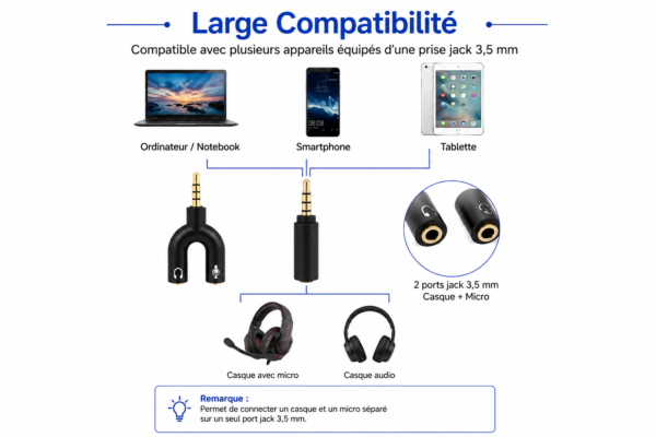 Audio Splitter Jack pour casque et smartphone