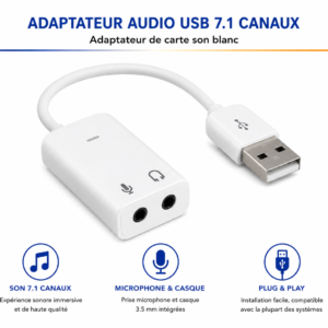 Adaptateur audio USB 7.1 canaux avec carte son externe pour PC et Mac