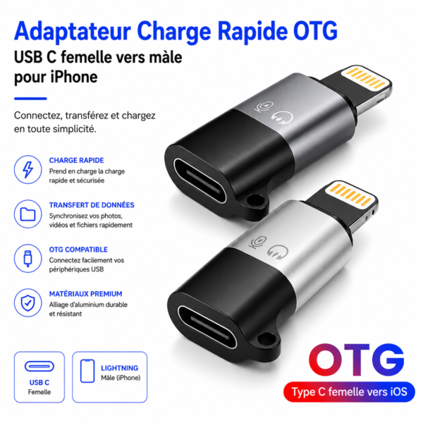 Adaptateur USB-C vers Lightning pour iPhone