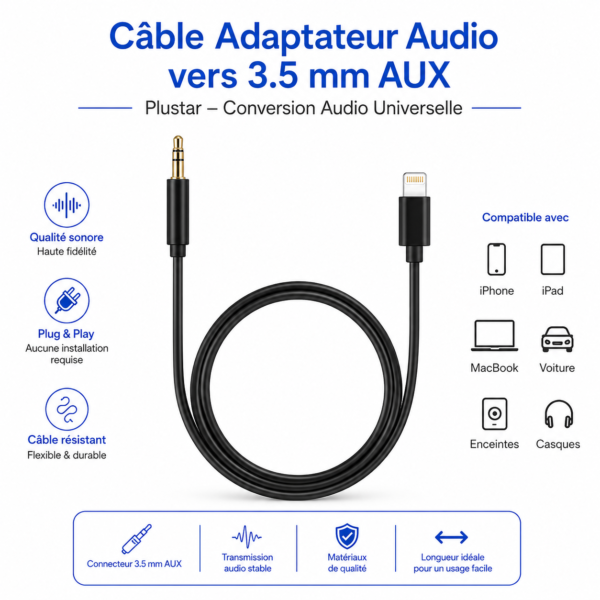 Câble audio USB-C vers AUX 3.5 mm