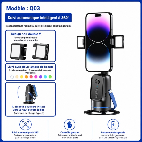 Apai Genie support intelligent avec suivi automatique du visage à 360°