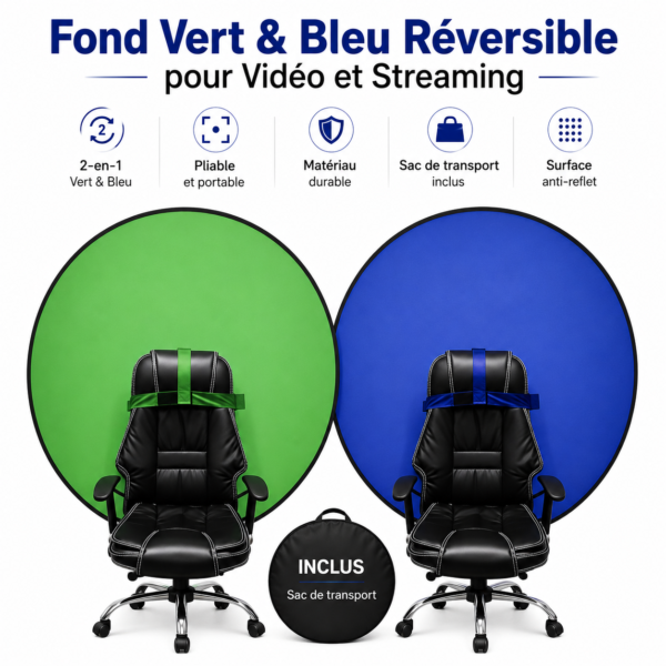 Arrière-plan double face vert et bleu pliable pour studio photo et vidéo