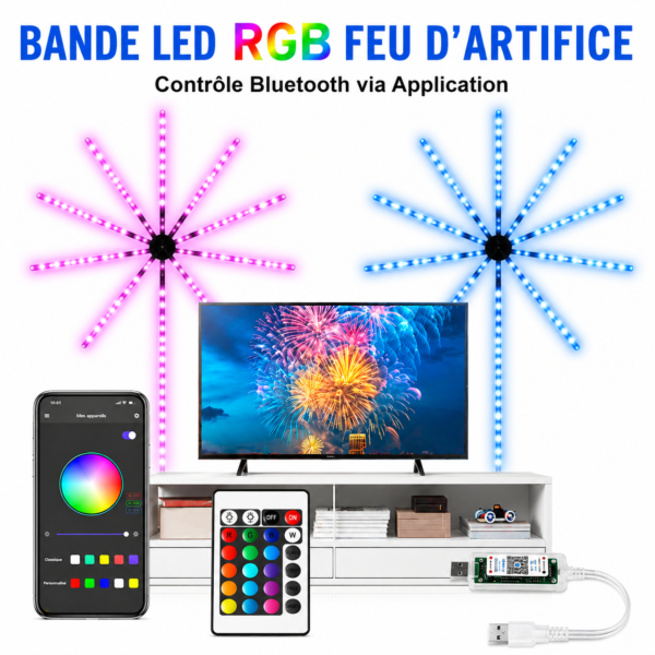 Bande LED RGB 5050 Bluetooth USB 5V de 5 mètres pour décoration intérieure