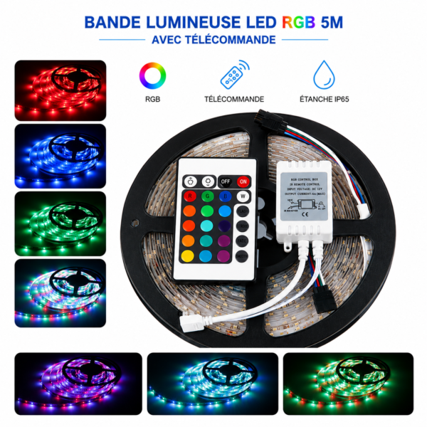 Ruban LED RGB multicolore avec 300 LEDs pour chambre et salon