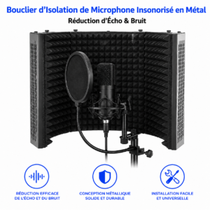 Bouclier anti bruit avec mousse acoustique haute densité pour micro studio