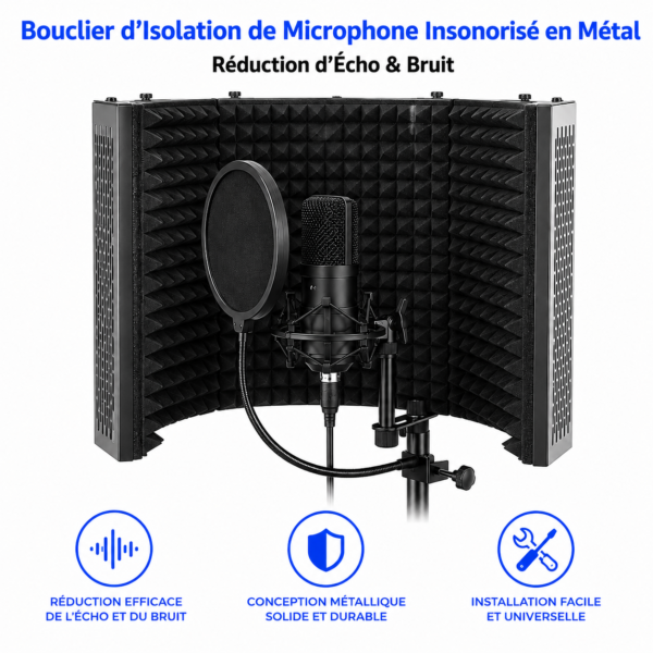 Bouclier anti bruit avec mousse acoustique haute densité pour micro studio
