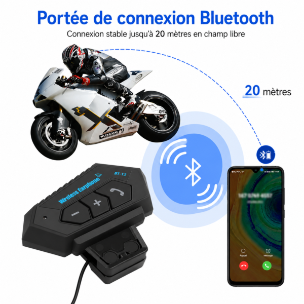 BT-12 casque Bluetooth pour moto avec microphone antibruit intégré
