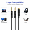 Câble adaptateur audio et microphone Jack 3.5 mm