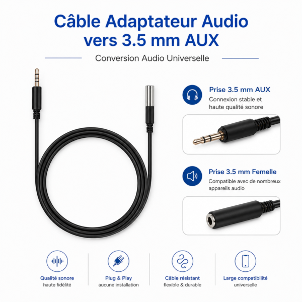 Adaptateur audio Type-C vers Jack pour smartphone