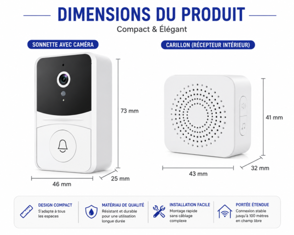 Sonnette intelligente sans fil avec bouton étanche