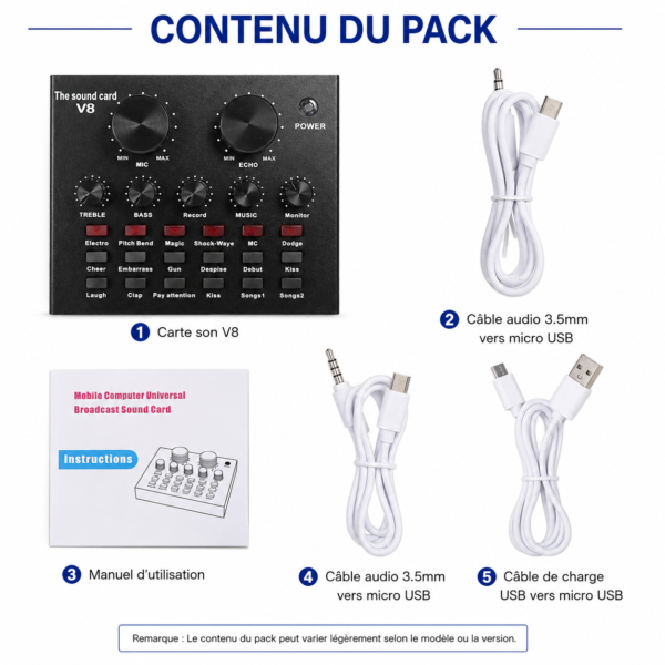 Carte son externe compatible smartphone PC microphone et casque