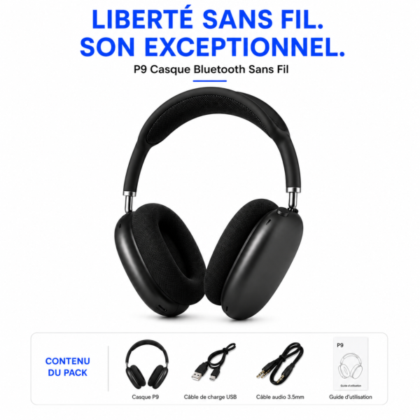 Casque Bluetooth P9 pour musique, appels et gaming