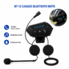 Kit main libre Bluetooth BT12 pour casque moto avec haut-parleurs stéréo