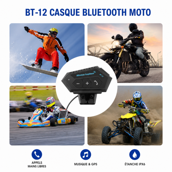 Système audio Bluetooth pour casque moto compatible Android et iPhone