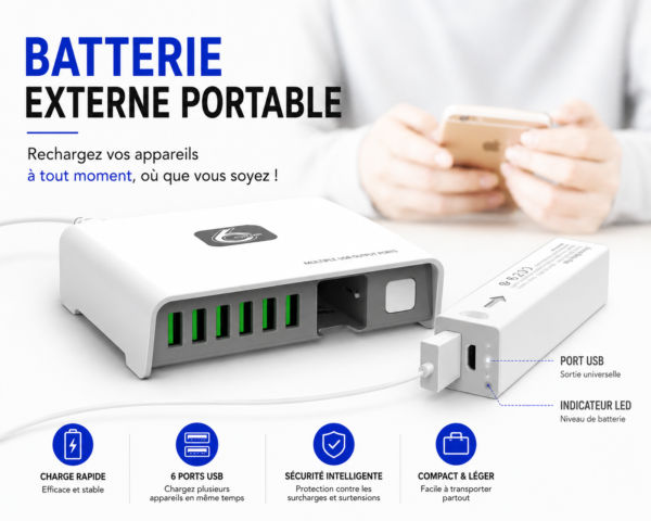 Station de charge USB multiports pour smartphones