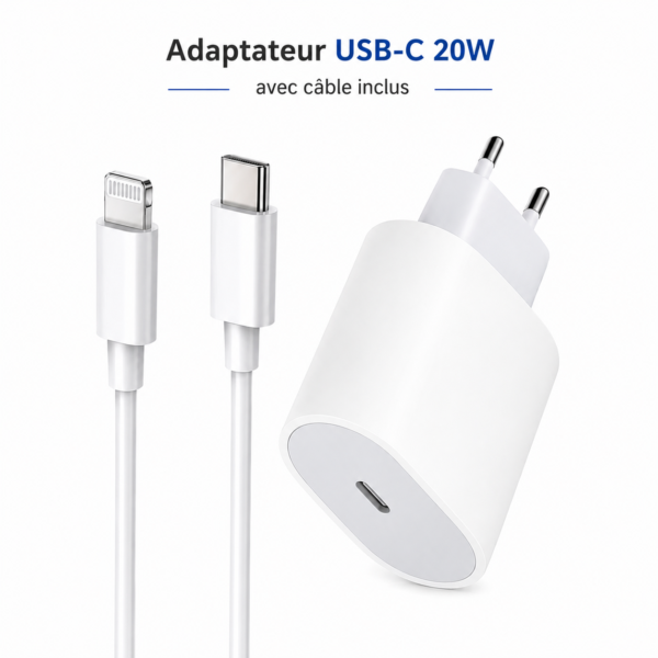Adaptateur secteur USB-C 20W pour smartphone