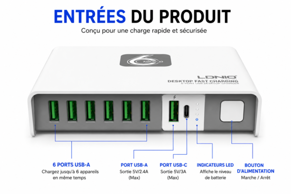 Station de charge rapide 6 ports USB