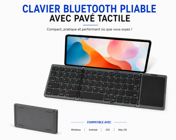 Clavier Bluetooth pliable avec pavé tactile intégré