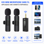 Microphone Sans Fil K35 Lavalier avec réduction de bruit pour smartphone
