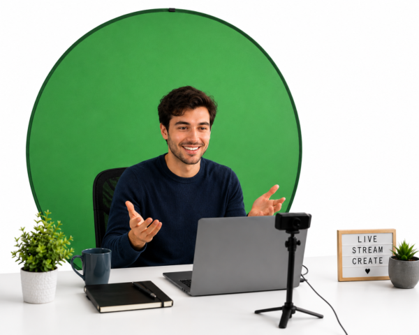 Fond vert bleu réversible pour création de contenu professionnel