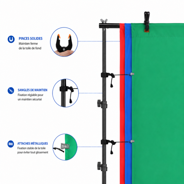 Support de fonds studio avec fonds vert blanc et noir pour photographie