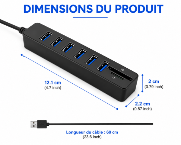 Hub USB 2.0 avec lecteur de cartes SD et Micro SD