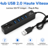 Hub USB 3 ports haute vitesse noir
