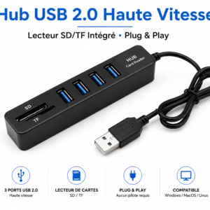 Hub USB 3 ports haute vitesse noir