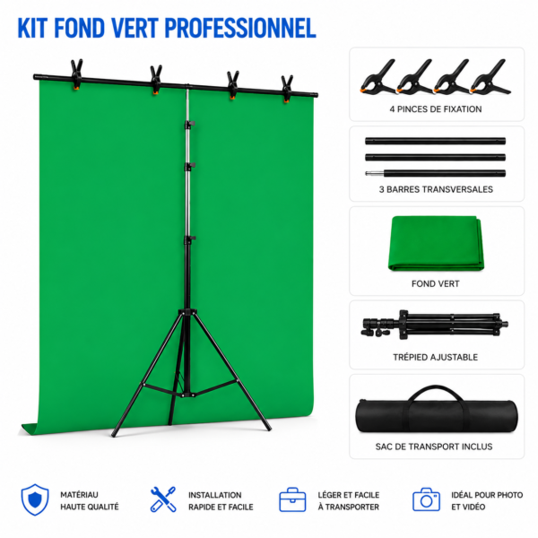 kit fond studio chromakey puluz avec support