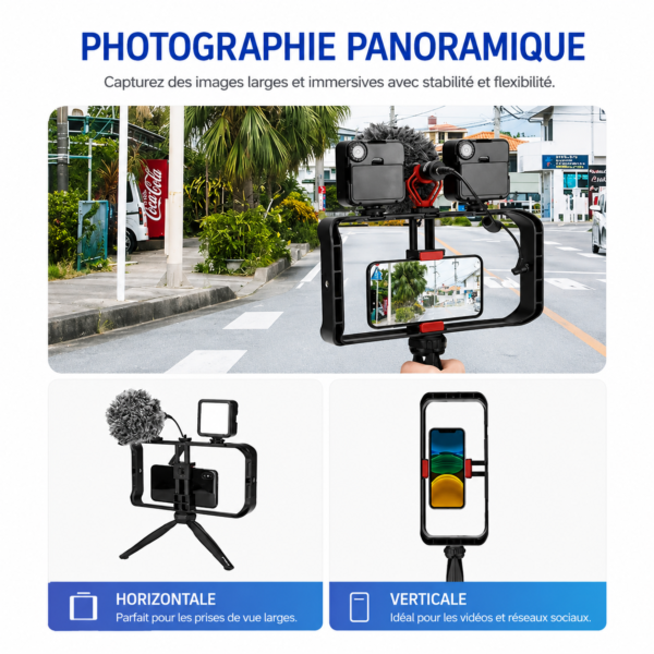 Kit streaming professionnel avec trépied réglable et projecteur LED