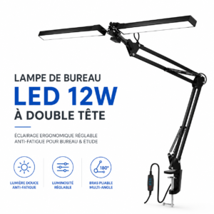 Éclairage de bureau professionnel avec double tête et rotation 360 degrés