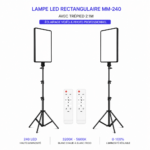 Panneau LED rectangulaire avec support réglable pour tournage vidéo