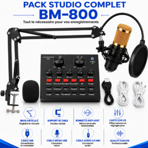 Pack microphone professionnel pour YouTube TikTok et gaming