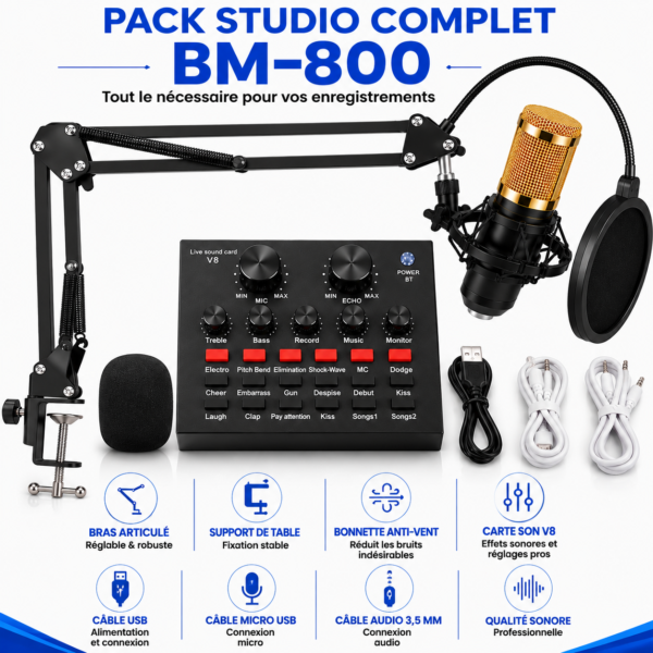 Pack microphone professionnel pour YouTube TikTok et gaming