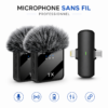 Microphone sans fil professionnel compatible iPhone Android caméra et ordinateur portable.