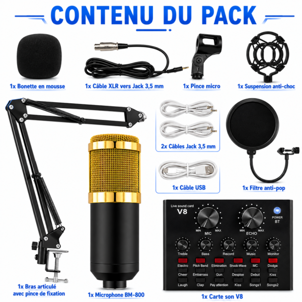 Kit complet BM800 V8 pour enregistrement vocal et podcast