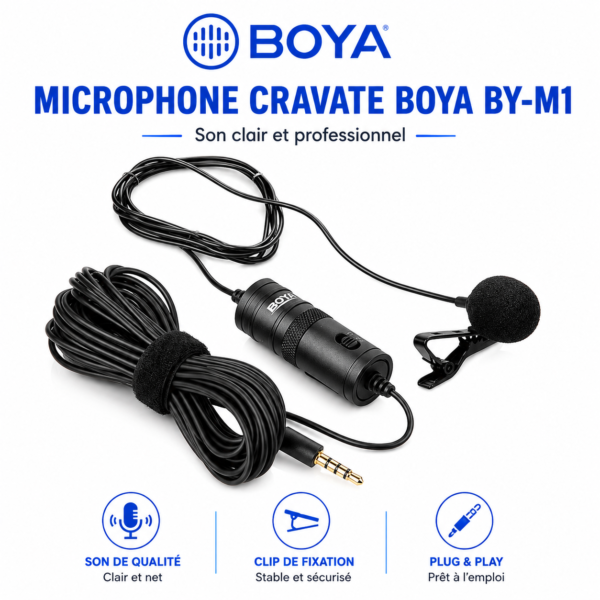 Microphone cravate omnidirectionnel BOYA pour YouTube et podcast