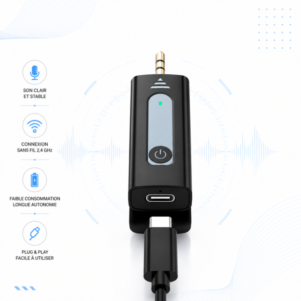 Micro Lavalier K35 avec transmission 2.4 GHz et portée 20 mètres