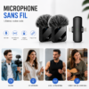 Microphone sans fil à réduction de bruit pour enregistrement vidéo professionnel.