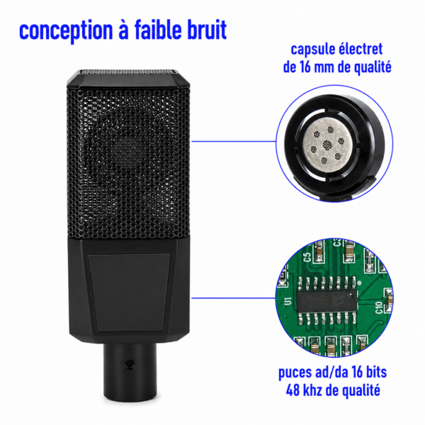 Microphone XLR professionnel pour home studio et podcast