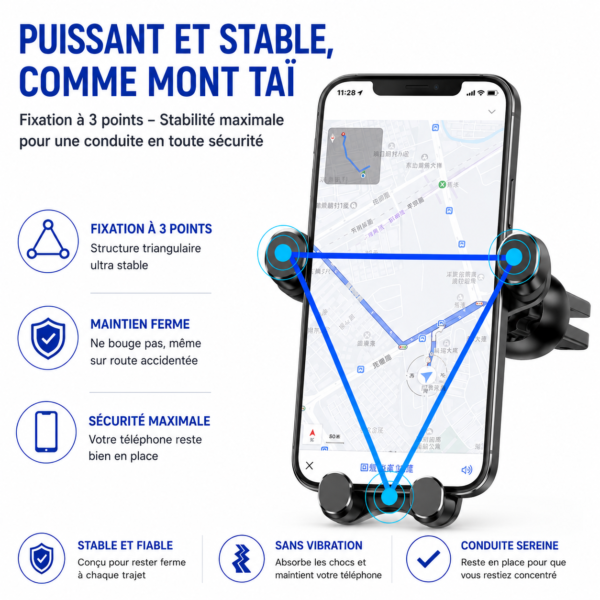 Support téléphone voiture avec rotation 360° pour prise d'air