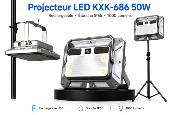 Projecteur LED multifonction rechargeable avec batterie intégrée