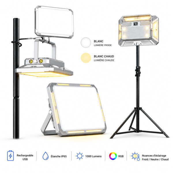 Éclairage LED extérieur étanche avec fonction Power Bank USB