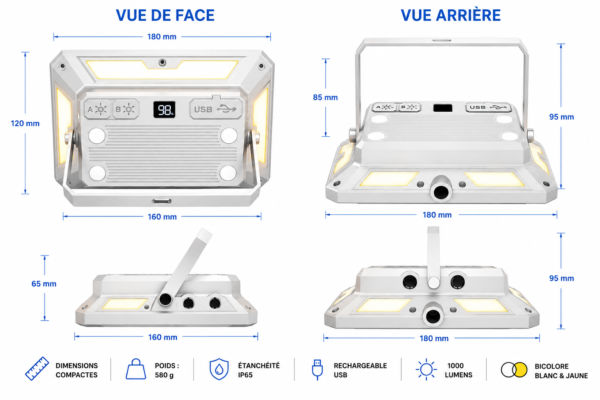 Projecteur LED haute luminosité pour atelier bricolage et plein air