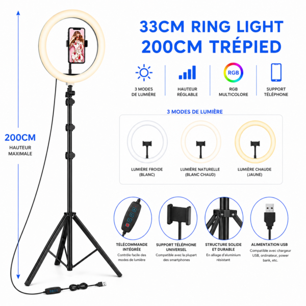 éclairage professionnel tiktok youtube ring light