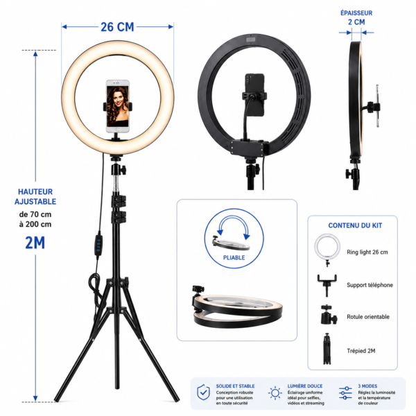ring light led avec support smartphone