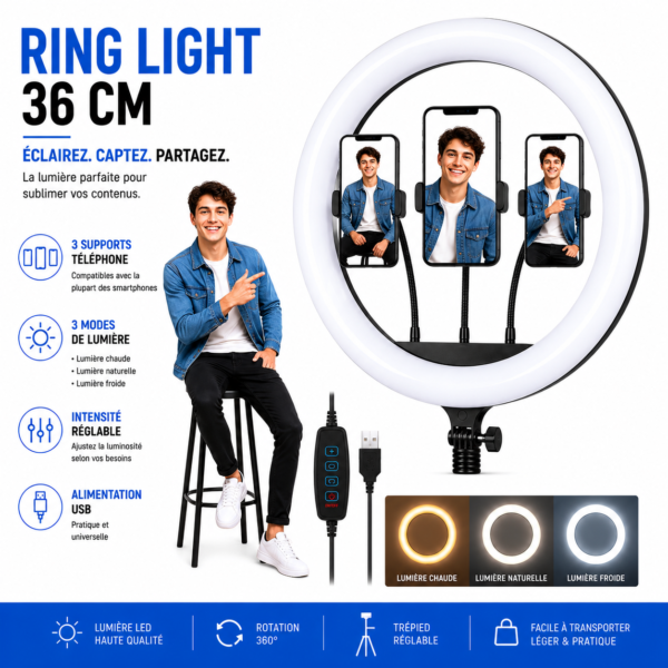 support triple smartphone pour création contenu