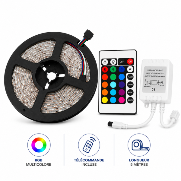 Éclairage LED RGB 5M avec contrôle des couleurs et effets lumineux
