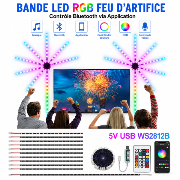 Éclairage LED RGB Bluetooth avec millions de couleurs et effets dynamiques