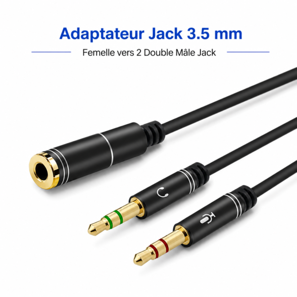 Adaptateur casque PC avec audio et micro